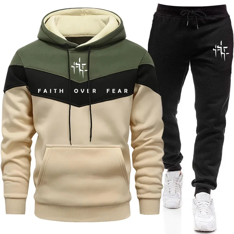 Joggers Pants - Faith Over Fear 남성용 트랙수트 후드