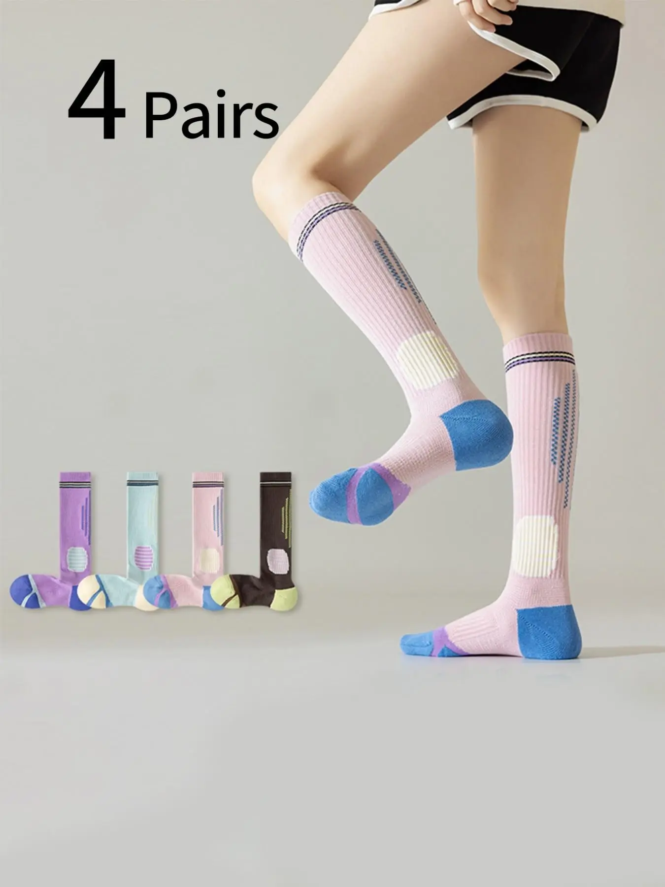 Sports Socks - 4쌍 여성용 스포티 압축 양말, 스포츠