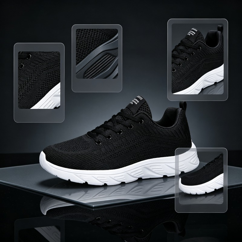 Running Shoes Men - 남성용 통기성 니트 스니커즈, 흰색, 두꺼운
