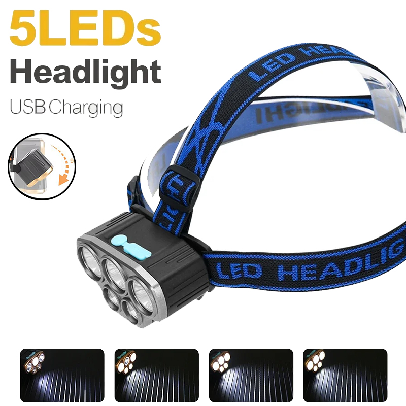 충전식 5 LED 헤드라이트 매우 밝은 강력한 방수 헤 - Running Headlamp 리뷰 및 가격