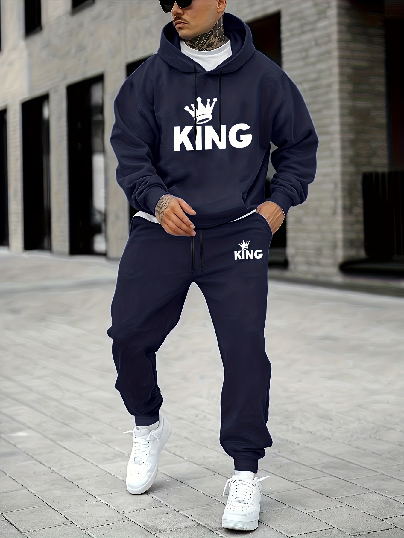 남성용 KING 크라운 프린트 트랙수트 2피스 세트,  - Joggers Pants 리뷰 및 가격