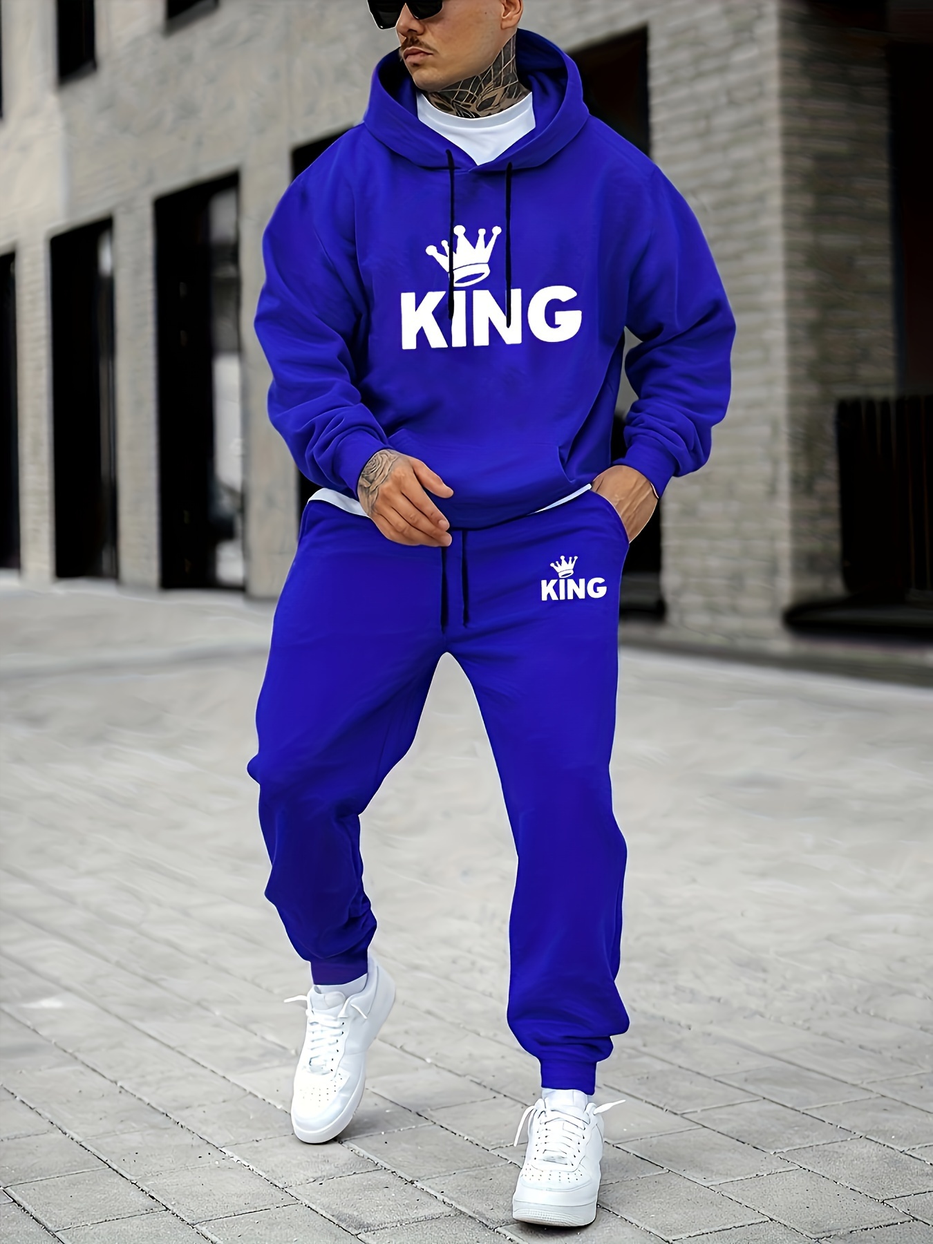 남성용 KING 크라운 프린트 트랙수트 2피스 세트,  - Joggers Pants 리뷰 및 가격