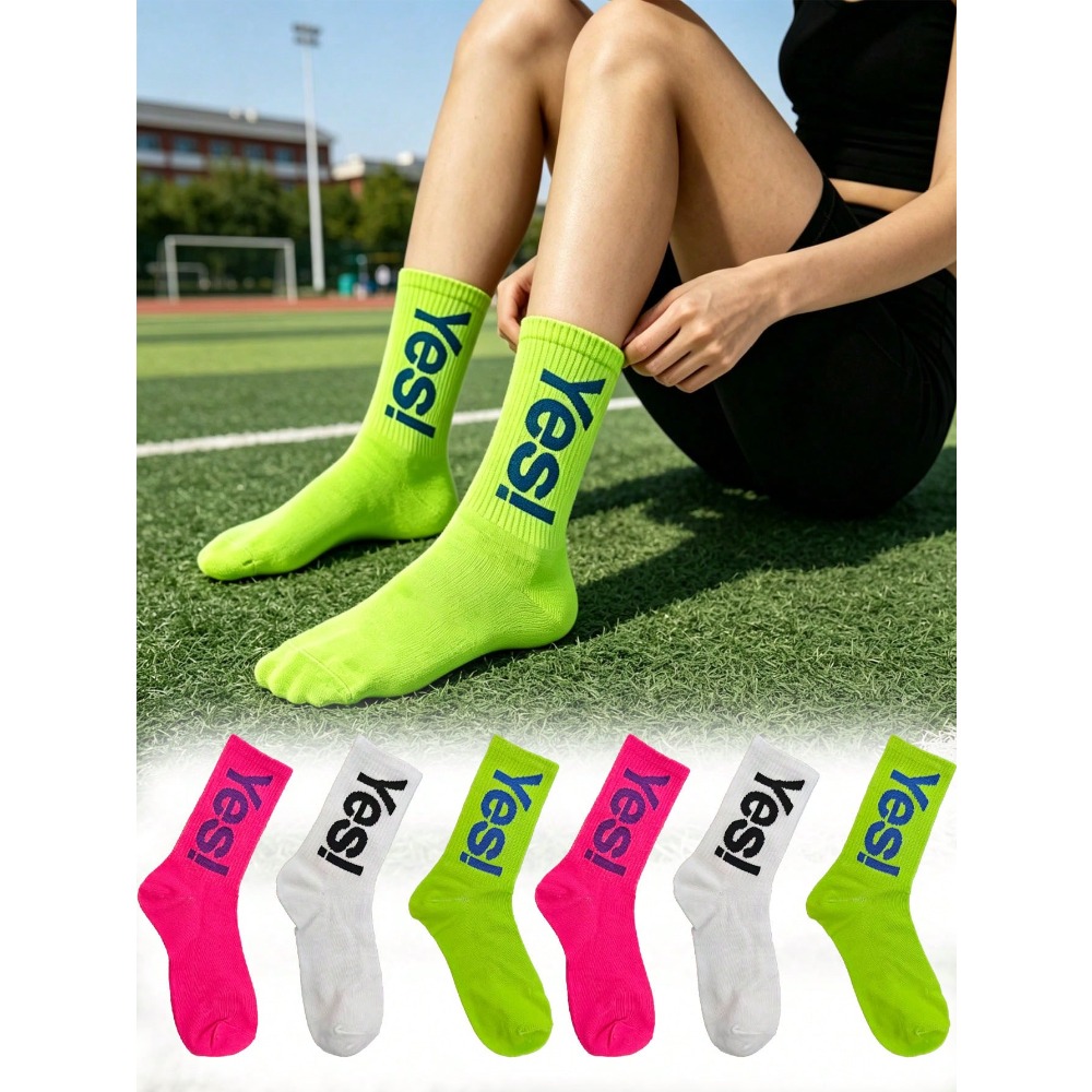 1/4 쌍의 형광 문자 패턴 양말, 십대 소녀들의 일상 - Sports Socks 리뷰 및 가격